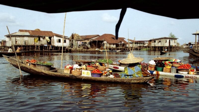 Benin village on water Ganvié, Bénin. Image d'archive.