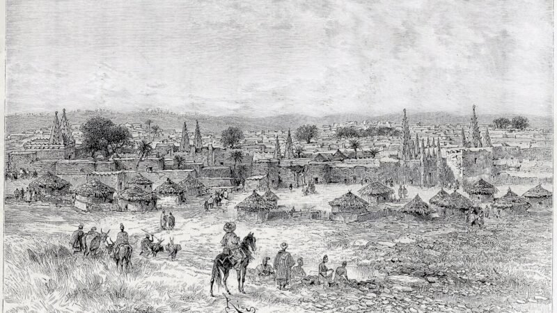 A view of Kong, capital city of the Kong Empire, c. 1887-1889, Ivory Coast, Côte d'Ivoire. Image d'archive.